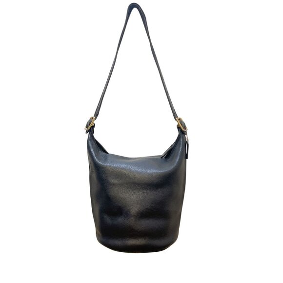 Vintage Coach Black Leather Hobo Bag With Adjustable Strap & Brass Hardware - Picture 2 of 16